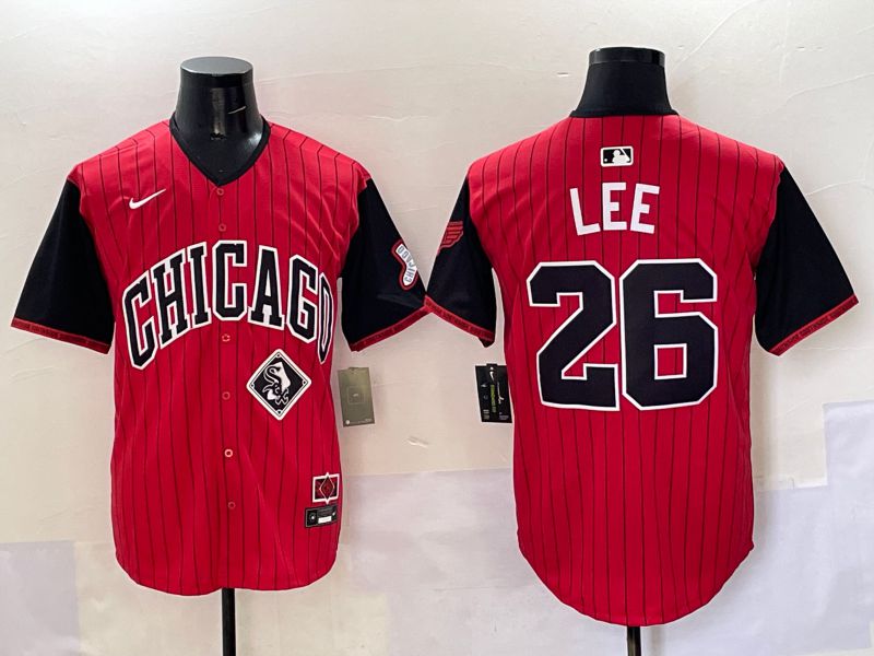Men Chicago White Sox #26 Lee Red Stripe Joint Name Nike 2025 MLB Jersey style 10